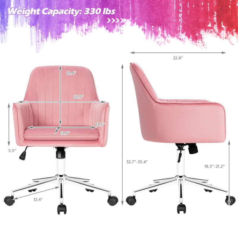 Chaise de travail en velours Trouville, Rose