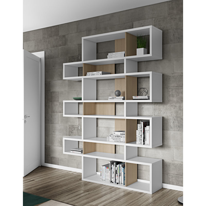 Geometric Bookcase, Matte White / Oak