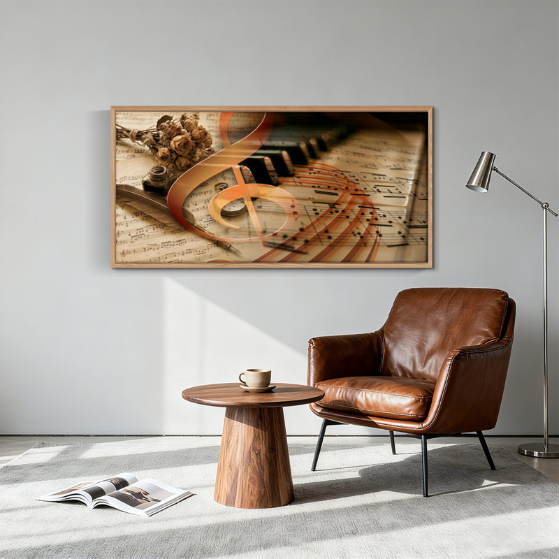 Tableau encadré sur toile avec notes de musique, 1 pièce, 122 x 61 cm, 48 x 24 pouces