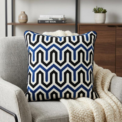 Oreiller à fermeture à glissière en coton bleu et blanc 20 po x 20 po