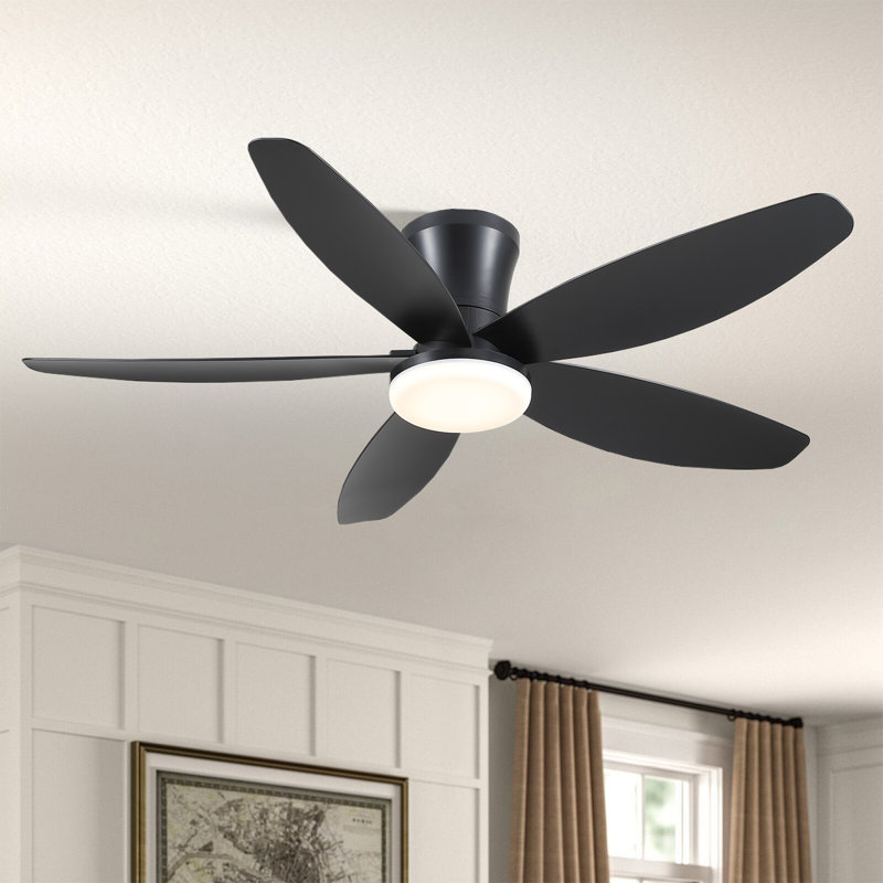 Ventilateur de plafond encastré 36/42/48 po à profil bas avec éclairage et télécommande, 48 po de largeur, Noir