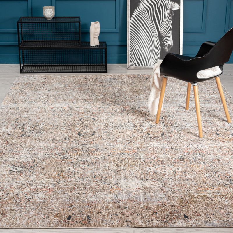 Tapis beige à motif géométrique Guerrera, Rectangle 5 pi 6 po x 8 pi 6 po