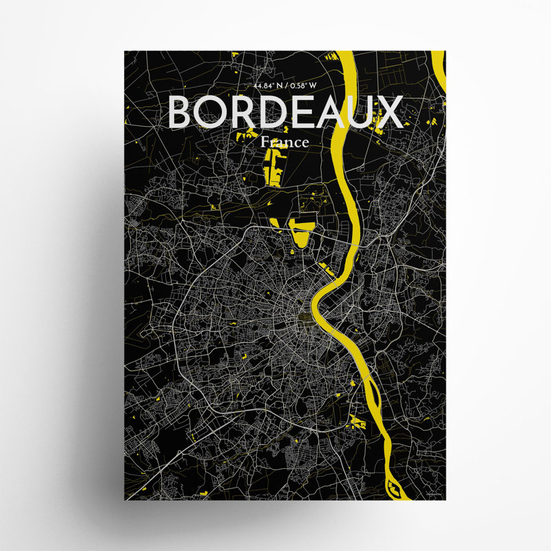 Bordeaux City Map In Times - No Frame Print, 27.6cm H x 19.7cm W x 0.05cm D