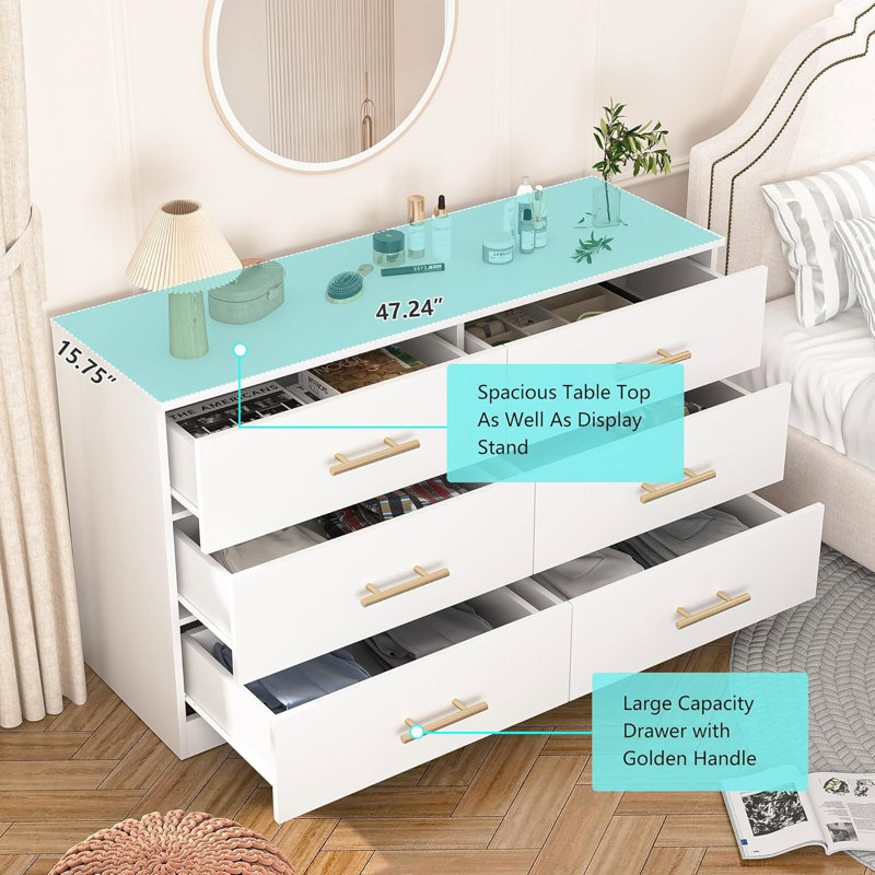 Commode 6 tiroirs Blayre, Blanc
