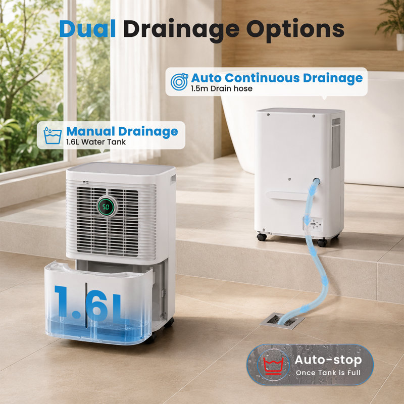 Portable Quiet Dehumidifier 12L/day with 3 Modes For Home/Office