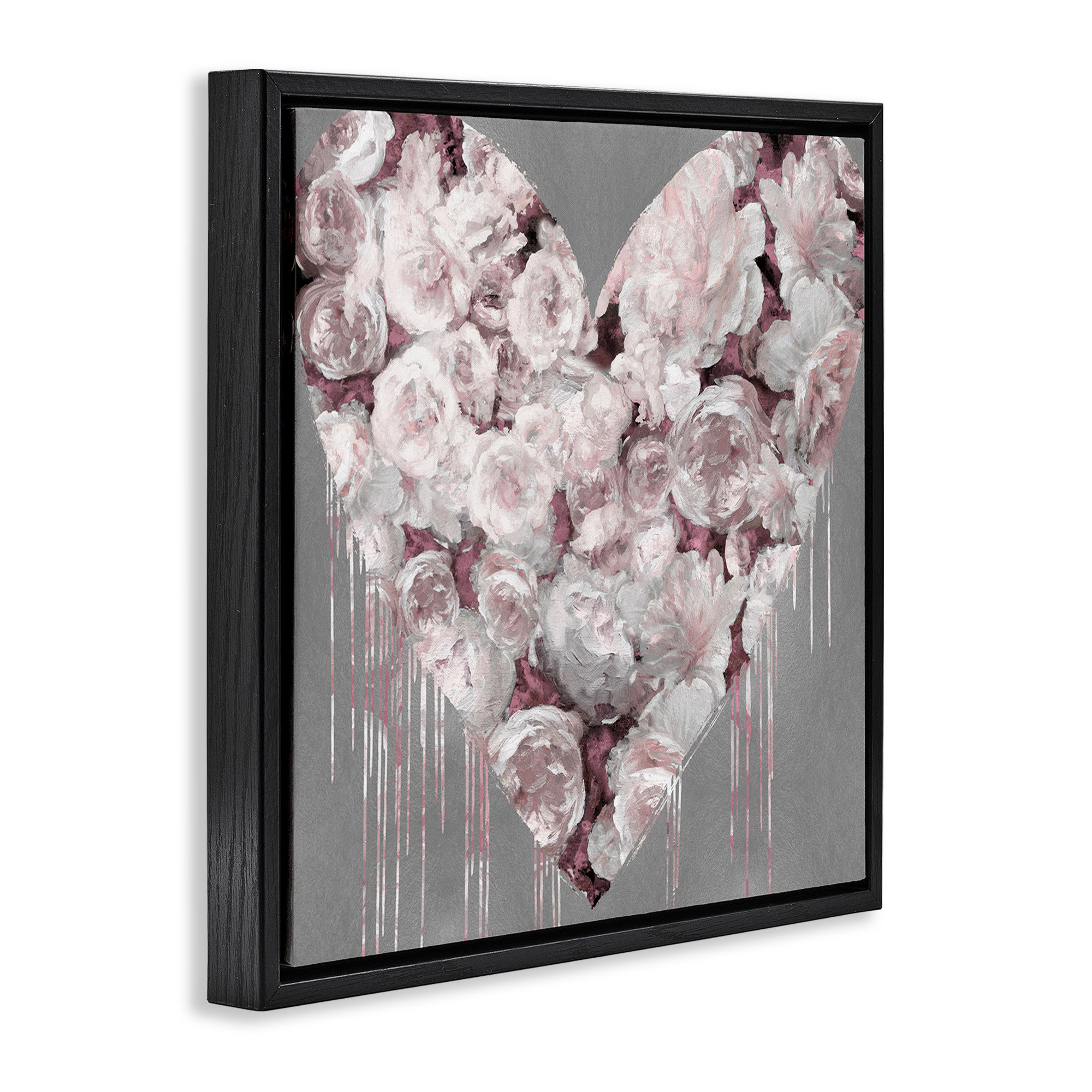 Winston Porter Pink Rose Heart over Grey Grain Canvas Wall Art by ...