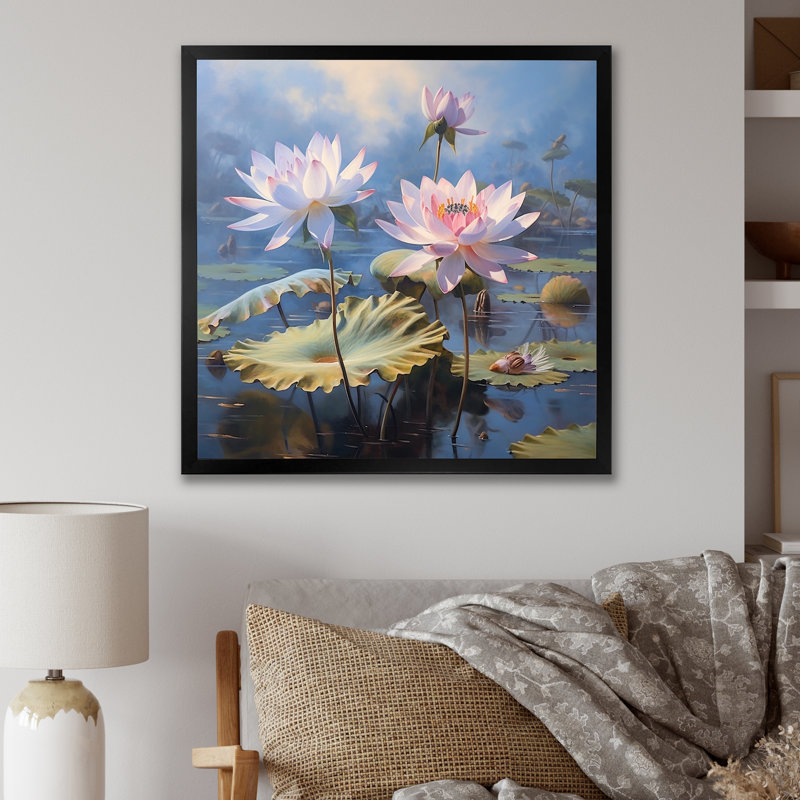 Lotus, éternelle beauté parmi les nénuphars, Cadre simple noir, H 24 po x l 24 po x P 1 po