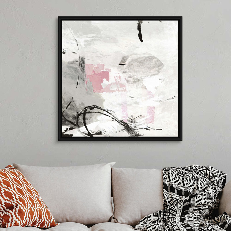 Reproduction d’art sur toile rose-gris, H 38 po x l 38 po x P 1,75 po, Cadre noir