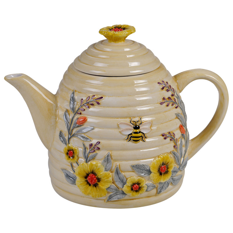 Bee Sweet Multicolored Ceramic 3-D Beehive Teapot