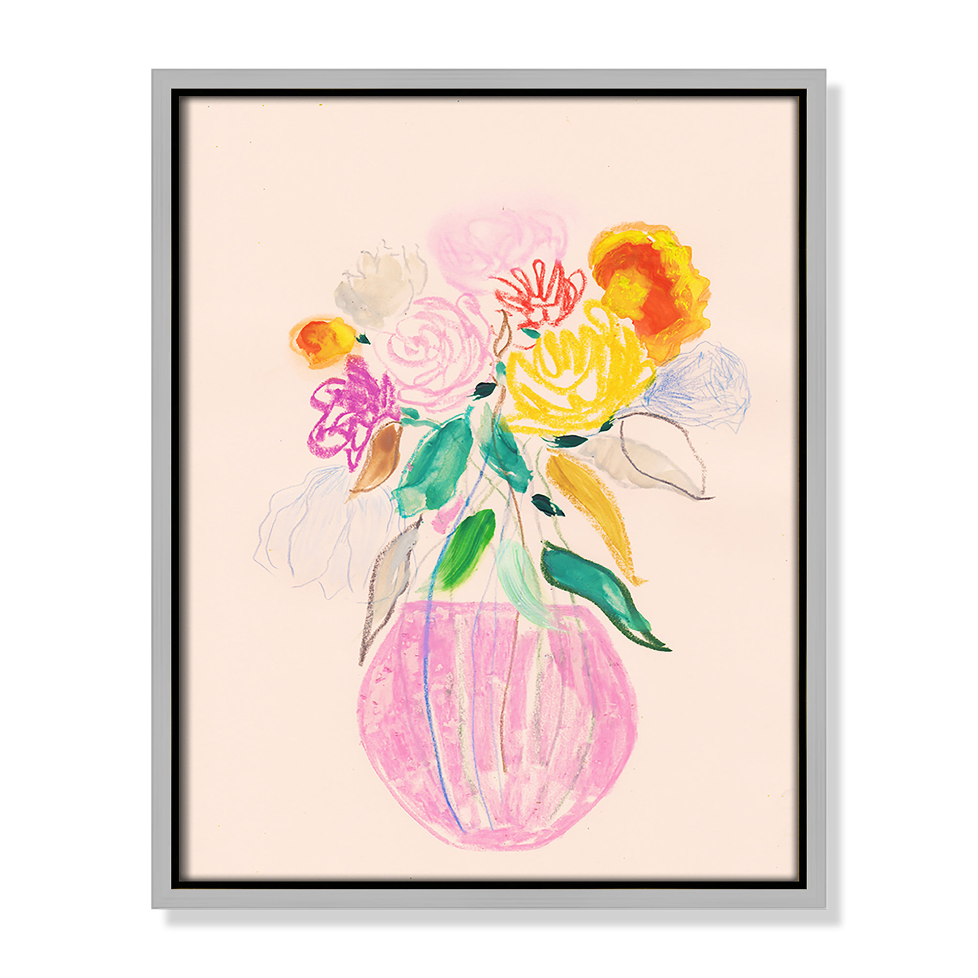 Simple Floral I Print by Bea Dina, Silver Floater Framed Canvas, No Mat, 15.5" H x 12.5" W x 2" D