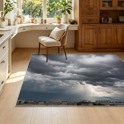 Clear Machine Washable,Dark Dramatic Sky Stormy Gray Clouds Indoor Area Rug