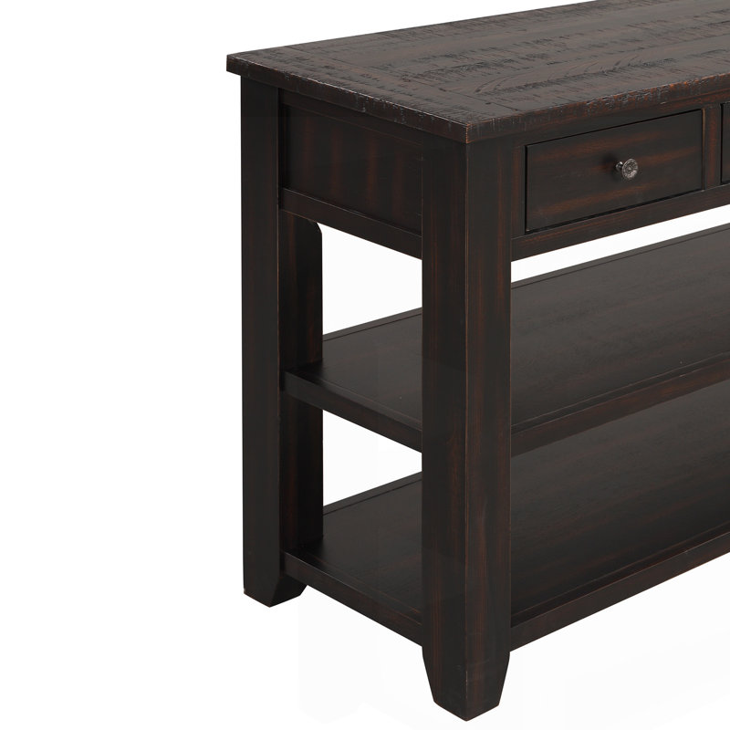 Console en bois de pin massif 48 po, table d'appoint moderne avec 3 tiroirs de rangement et 2 tablettes. Facile à assembler (noir vieilli
))