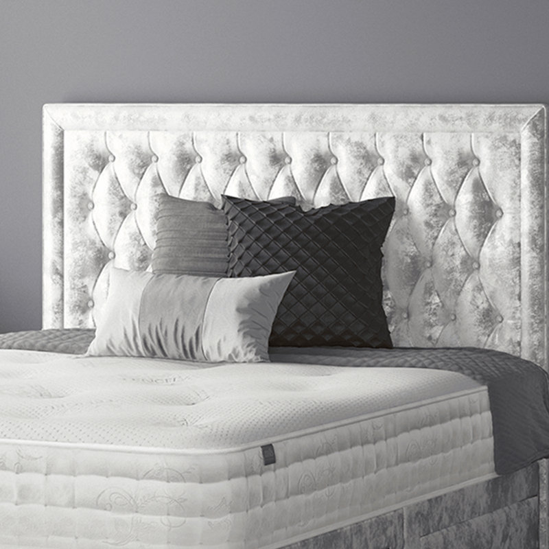 Gallego Upholstered Divan Bed, Kingsize (5'), Silver, 2 Foot-end Drawers