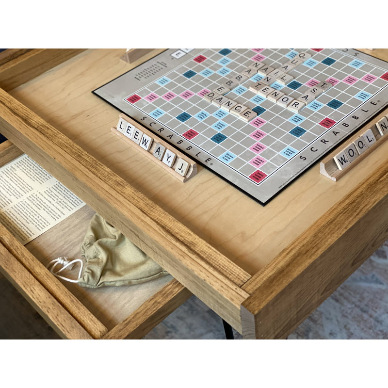Rustic Byo Board Game Table And Puzzle Table With Removable Tempered Glass Top And Hidden Storage Drawer - Made In The Usa. Measures 25x25"