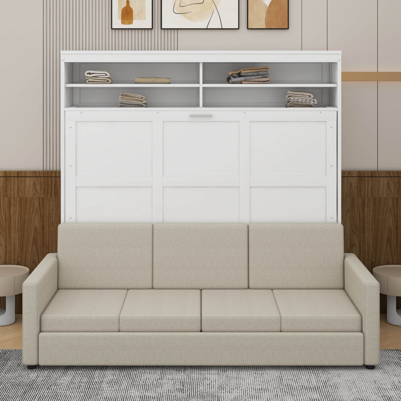Queen Size Murphy Bed With Sofa, White