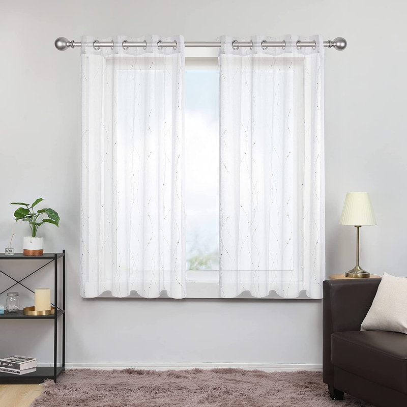 Cassien Sheer Curtain Pair, White/Black, 52" W x 54" L