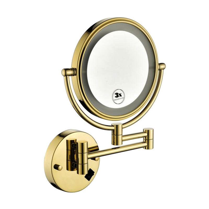 Miroir cosmétique mural 8 pouces à deux grossissements - 12 extensibles, finition dorée, grossissement 1X / 3X, rotation de 360 degrés, rasage imperméable à l'eau 8 po avec bras pivotant et pliable de 12 po