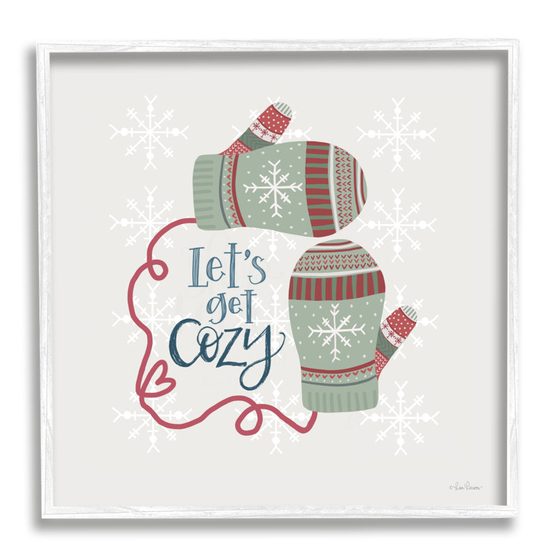 Let 's Get Cozy Winter Mittens Snowflake, H 24 po x l 24 po x P 1,5 po, Giclée encadrée blanc bord de mer