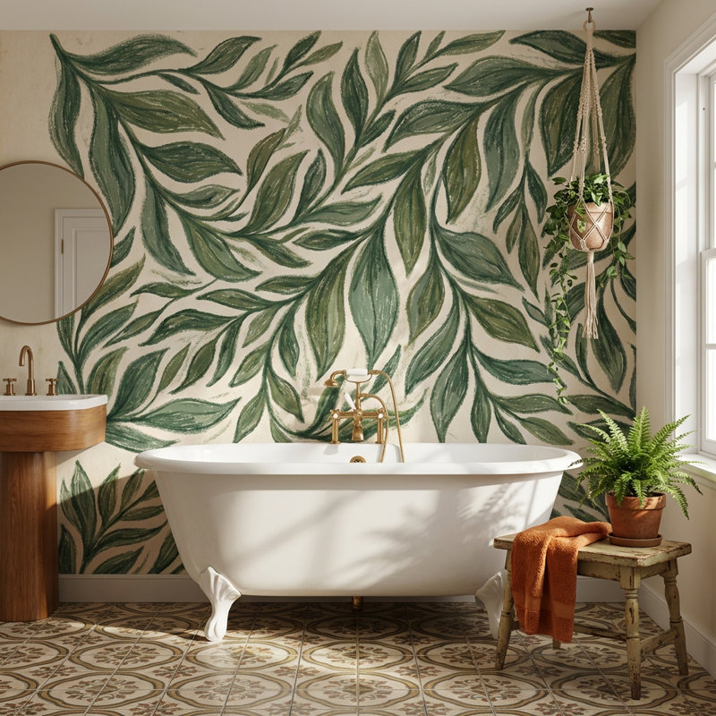 Murale feuille verte Shades Of Green, 100 po x 96 po, Peler et coller