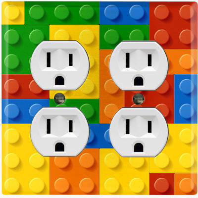 WorldAcc Colorful Brick Toy Kids Themed 2 - Gang Duplex Outlet Standard Wall Plate