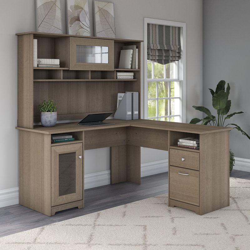 Ozro L-Shaped Executive Desk, Ash Gray