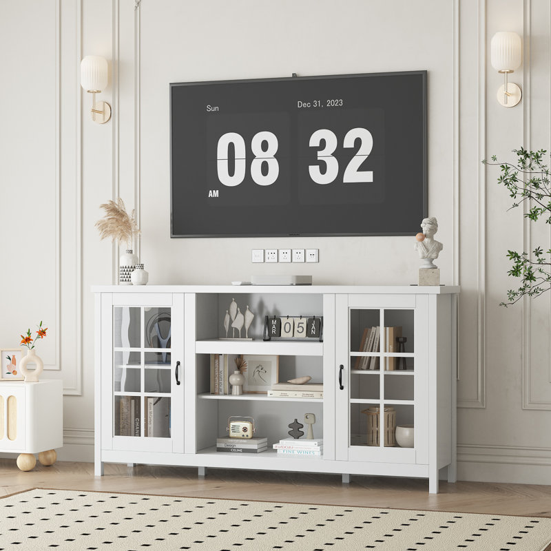 TV Stand for 65 Inch TVs Entertainment Center with Storage Cabinets Modern Media Console Table Wood Design for Living Room Office 59*13.8*31.6 Inch White