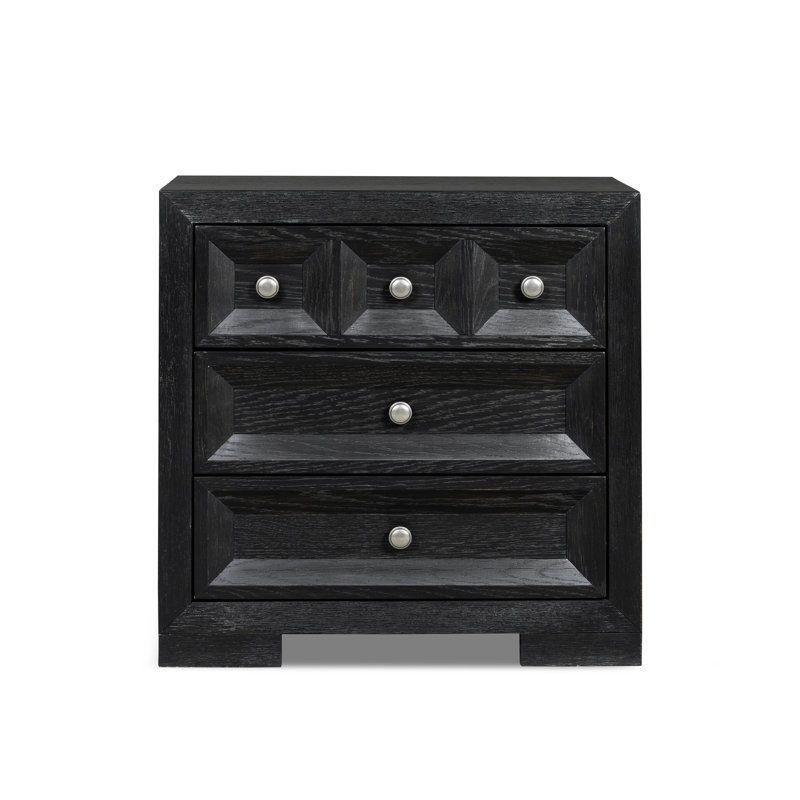 Table de chevet en bois à 3 tiroirs l 28 po Schell, Noir