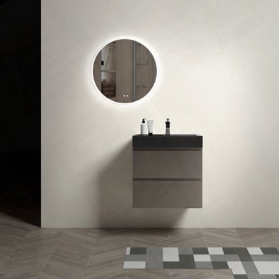 Meuble-lavabo mural flottant avec évier biseauté pré-assemblé