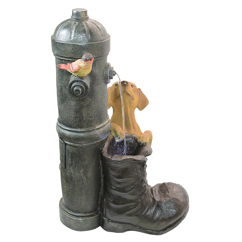 Fire Hydrant Pooch Garden Fountain with LED Light