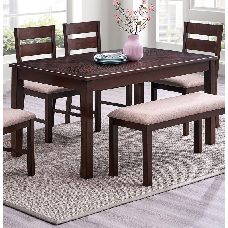 Antique Cherry Dining Table - Solid Wood Rectangular With Practical Covered Top Modern Enhanced And Tough Surface