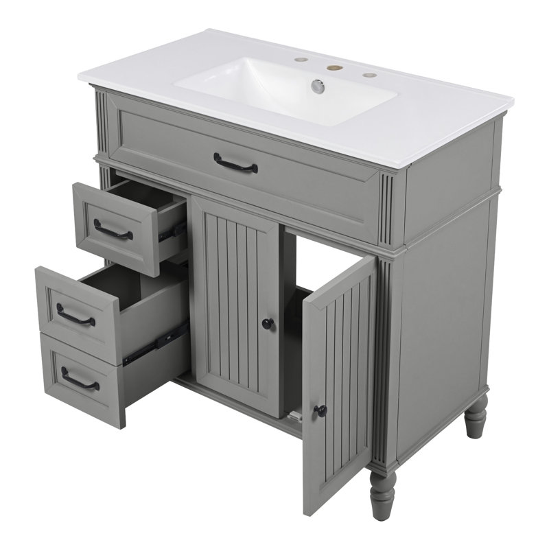 Meuble-lavabo de salle de bain rétro avec lavabo en céramique