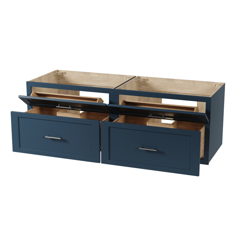 Meuble-lavabo mural flottant double 60 po Disar, Bleu