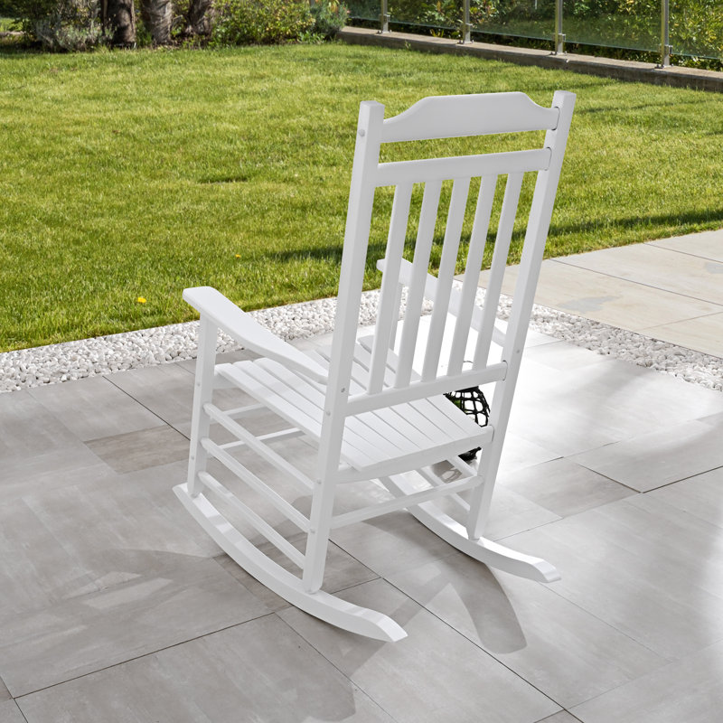 Chaise berçante d'extérieur en bois Deraway, Blanc