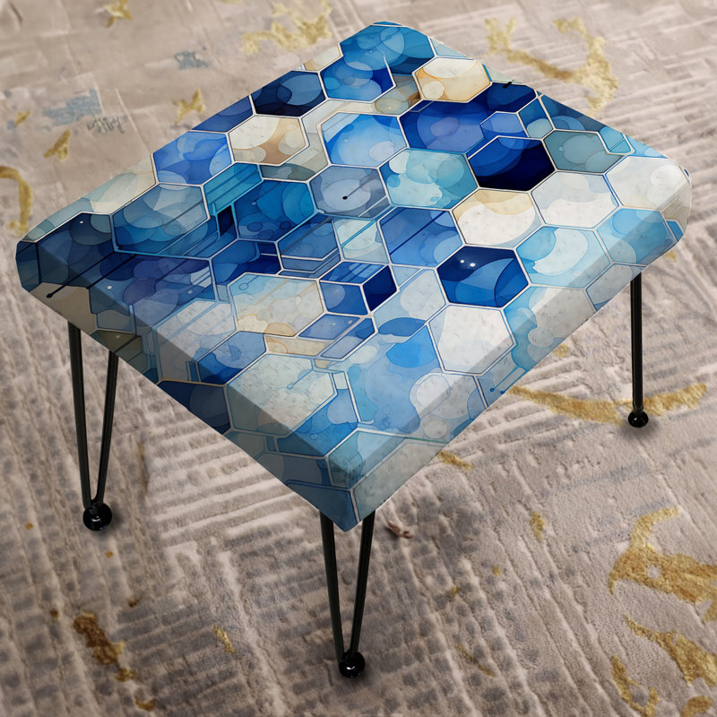 White And Blue Hexagons Dreams - Geometric Rectangle Ottoman
