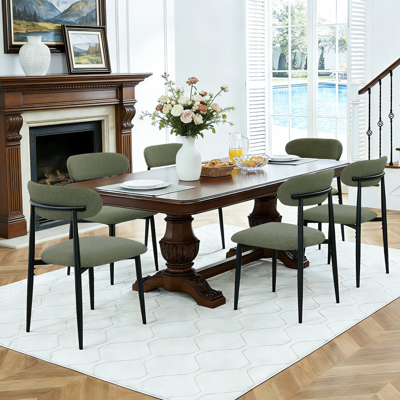 Upholstered Dining Chair Side Chair, Green, Black