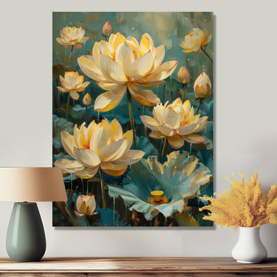 White Green Blooming Lotus Gardens II - Lotus Wall Decor