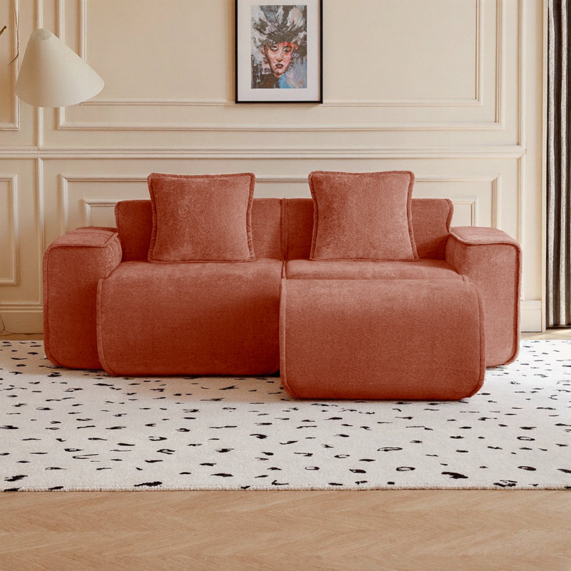 Canapé modulaire luxueux en forme de L sans effort - Cloud Comfort, passepoil français et assemblage zéro, 2, Rouge