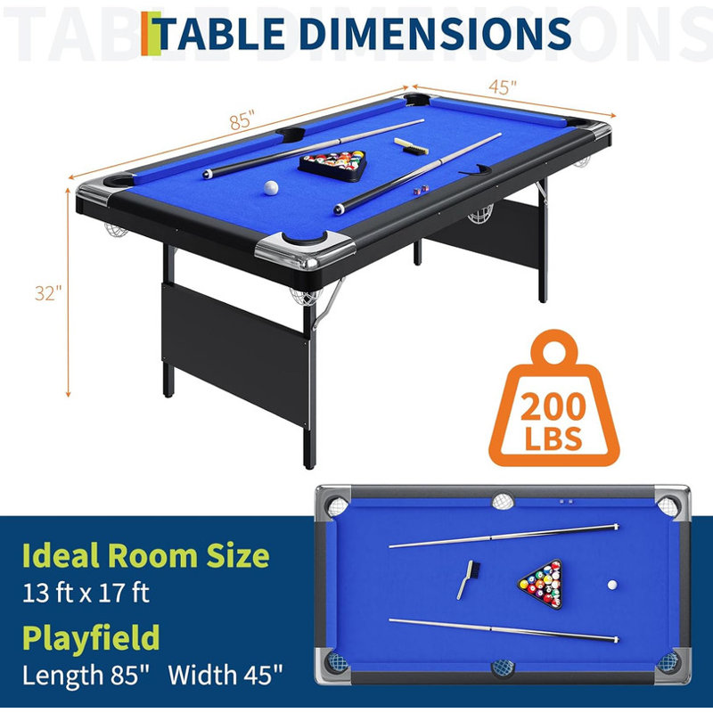 Table de billard portative 7 pi avec structure en acier, table de billard pliante pour la maison et le bureau