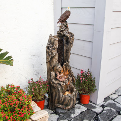 50.79" H Outdoor Rainforest Waterfall Tree Trunk Fountain with Bald Eagle Outdoor Cascading Water Feature for Garden Patio Backyard Landscape Décor 3-Tier Water Fountains