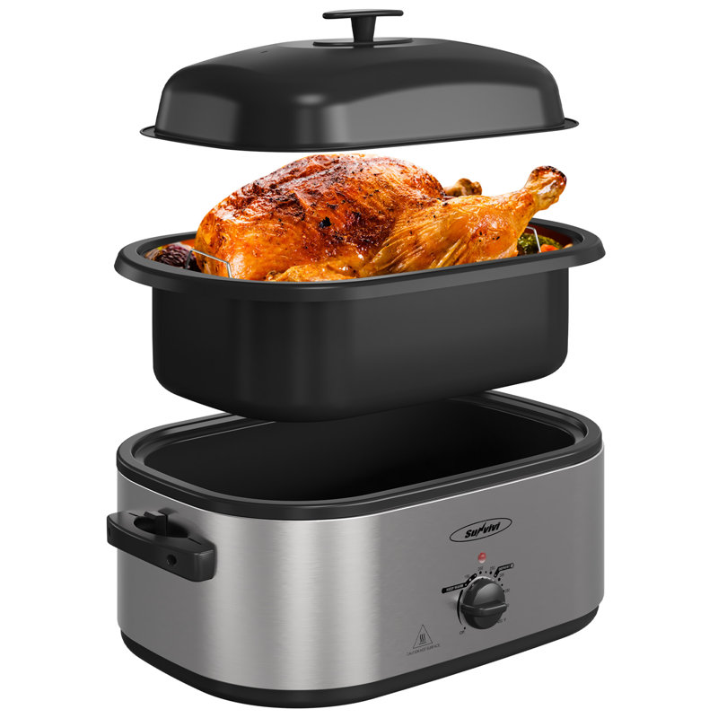 Roaster with Removable 3-bin Buffet Server,Silver, 20QT, Silver