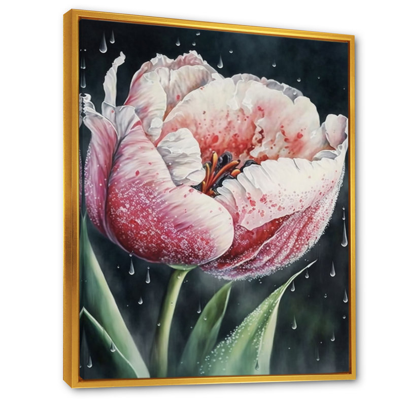 «Blooming Tulip Flowers Watercolor I», impression sur toile, H 32 po x l 24 po x P 1 po, Toile avec cadre flottant or