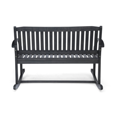 Patio Rocking Loveseat, 2 Person Outdoor Rocker Bench, Acacia Wood Patio Rocking Loveseat With Armrests, Slatted Seat & Backrest, Porch Rocking Bench For Backyard, Garden