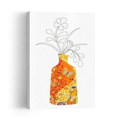 Golden Butterfly Vase Abstract Colorful Contemporary Butterfly Flower Nature Wall Art Print by Isabelle Brent - Wrapped Canvas Print