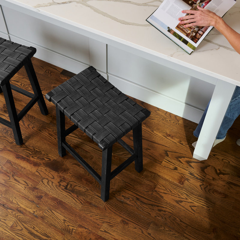 Maven Lane Noah Backless Stool Upholstered with Faux Leather, Counter Stool (26.20" Seat Height), Aged Black