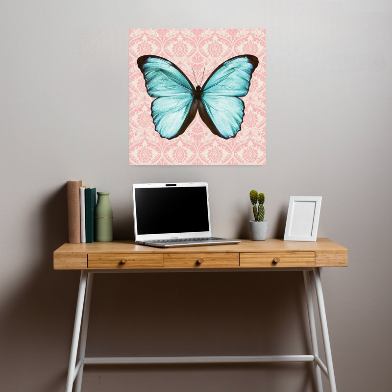 Blue Butterfly Damask Pattern Colorful Delicate Elegant Butterfly Nature Wall Art Print 1 Piece Wrapped Canvas Wall Art