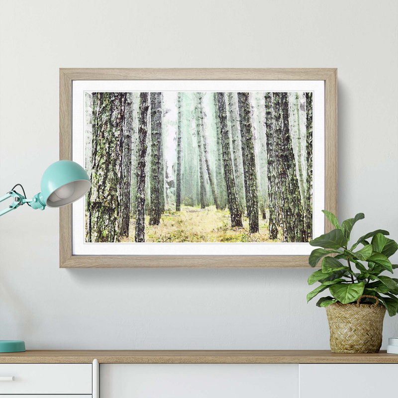 View of a Pine Tree Forest - Picture Frame Painting Print, Oak Framed, 48cm H x 36cm W x 2cm D