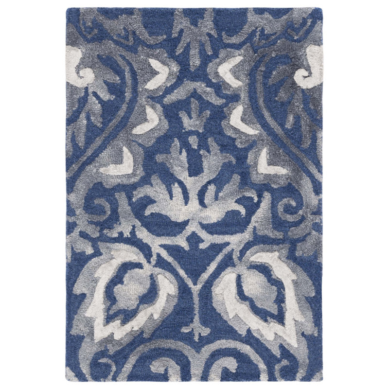 Tapis bleu marine en laine / coton touffeté à la main Pimentel, Rectangle 3 pi x 5 pi