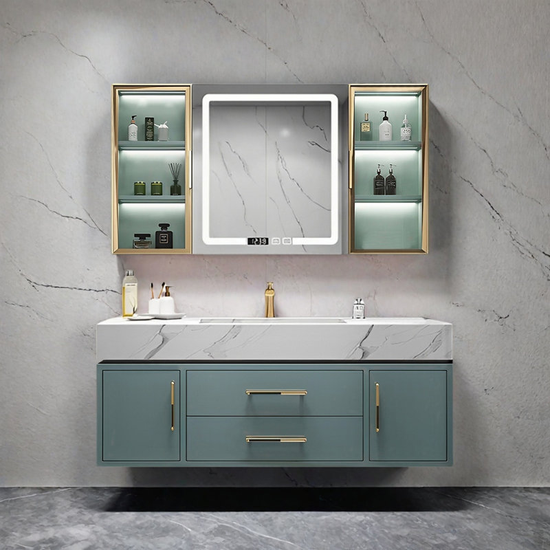 Modern rock slab integrated basin bathroom cabinet, 19.68" H x 47.24" W x 21.65" D