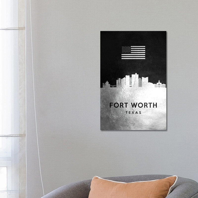 Fort Worth Texas Silver Skyline by Adrian Baldovino - Wrapped Canvas Print, 66.04 cm H x 45.72 cm W x 1.91 cm D