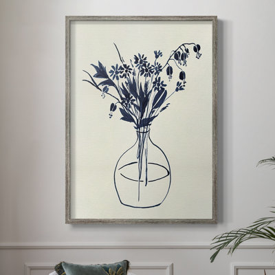 Indigo Floral Vase I, reproduction encadrée - bois massif